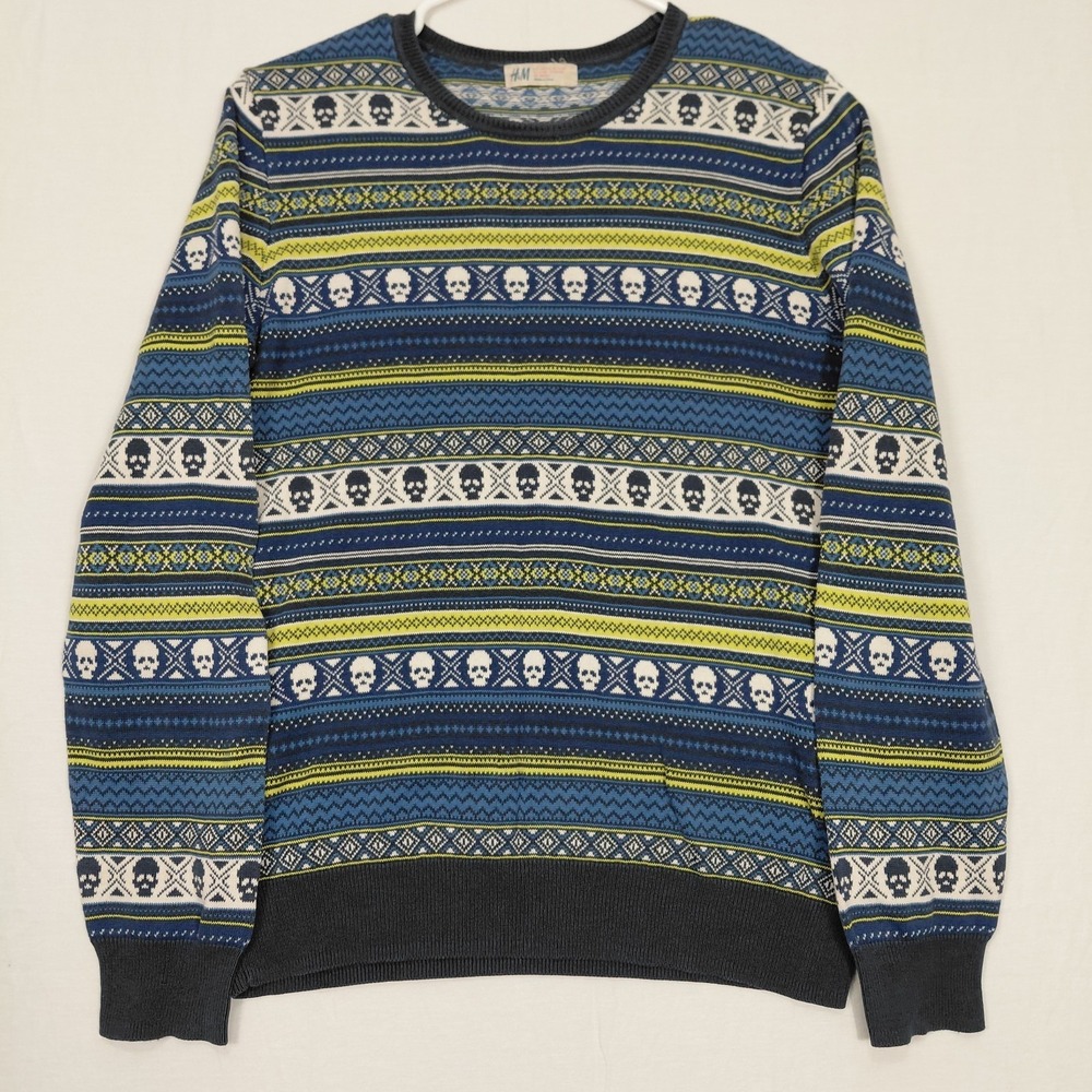 H&M Ski Sweater Skulls Size 12-14Youth Woman's Small Winter Fair Isle Grunge y2k